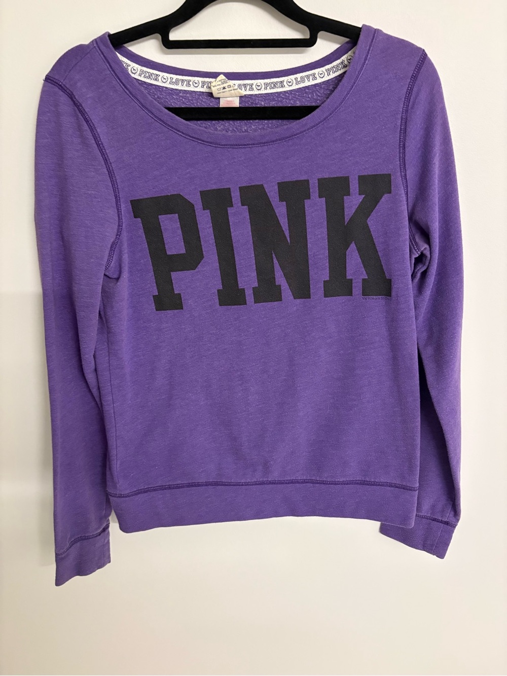 PINK Victoria's Secret Purple Long Sleeve Crewneck with Black Logo